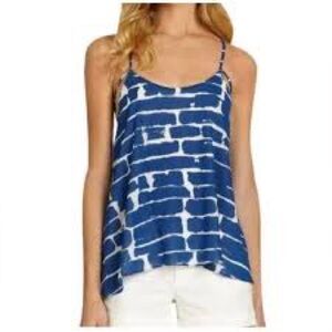 Alice and Olivia Silk Block Print Strappy Tank cami Blue White Sz M